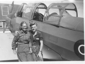 Connie Eastcott and pilot Bill jack at Royal Air Force Station De Winton. Credit: Connie Eastcott Bodkin collection