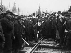 Driving the last spike on the Canadian Pacific Railway in Craigellachie, B.C. Pipelines are today's railways, writes Mark A. Scholz.
