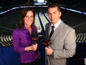 Ex-curlers L-R, Cheryl Bernard and David Nedohin, now current TSN analyst during the 2015 Tim Hortons Brier at the Scotiabank Saddledome in Calgary, Alta. on Wednesday March 4 2015. Darren Makowichuk/Calgary Sun/QMI Agency