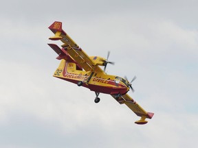 This file photo taken on June 20, 2015 shows  Canadair  CL-415 performing a flying display during the public days of the 51st International Paris Air Show in Le Bourget, north of Paris.