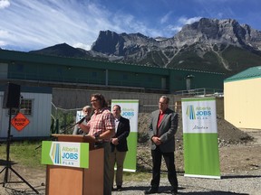 Andreas Comeau, manager of public works with the Town of Canmore, talks about upgrades to the town's wastewater treatment plant at a press conference in Canmore on June 27, 2016.