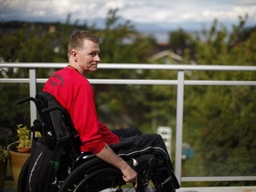 Trevor Greene, a former Captain in the Seaforth Highlanders of the Canadian Forces, sustained a brain injury while on duty in Afghanistan in 2006. He's photographed at home in Nanaimo, B.C.