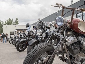 Motorcycle meet-up group at Ill-Fated Kustoms in the south Manchester Industrial area.