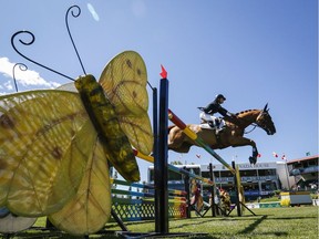 Leslie Howard of the U.S.A. competes at the National show jumping event at Spruce Meadows on Sunday.