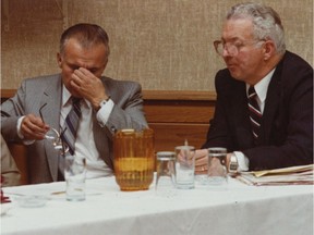 Peter Petrasuk, left, with lawyer Jay Salmon, was sentenced to 10 years in jail for stealing $2.3 million from clients. One was his illiterate, near-blind, 80-year-old mother.