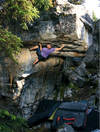 Scaling boulders without ropes or harnesses at Myra-Bellevue Provincial Park.
