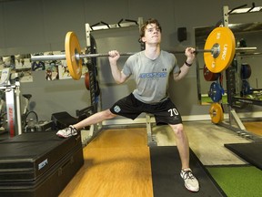 Carter Hart works out at FirstLine Training in Sherwood Park, Alta., on June, 9, 2016.