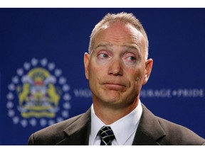 Staff Sgt. Robert Rutledge talks to media during a press conference at Westwinds in Calgary, Alta., on Wednesday June 1, 2016 about charges laid in connection with sexual assaults alleged to have occurred at a day home.
