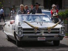 Jann Arden, left, and Paul Brandt will lead the Calgary Stampede parade,