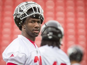 Brandon Smith works during the Calgary Stampeders training camp at McMahon Stadium in Calgary, Alta., on Thursday, June 2, 2016. The regular season begins on June 25, when the Stamps head to B.C. Lyle Aspinall/Postmedia Network