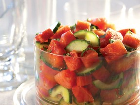 Watermelon and cucumber salad.