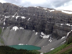 Bourgeau Lake from the trail to Harvey Pass in Banff National Park in July 2013.