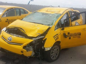 A Checker Yellow Cab was smashed up and its driver injured when a passenger allegedly knocked the cabbie unconscious, causing the car to crash on July 1, 2016.
