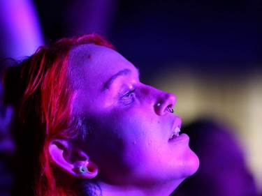 An Insane Clown Posse fan is transfixed as the band plays the Marquee Beer Market in Calgary, Alta. on Tuesday July 12, 2016.