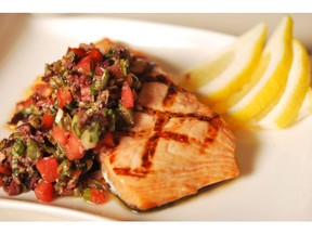 Salmon with Tomato and Olive Salsa