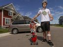 Brandon Harrison longboarded across Canada to raise awareness for the Heart and Stroke Foundation and Coast to Coast Against Cancer Foundation.  Mike Drew/Postmedia