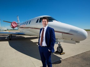 Andrew Hopkinson, president of Hopkinson Aircraft Sales, was photographed with a Citation XLS business jet in Calgary on Thursday July 21, 2016.