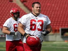 CALGARY.;  AUGUST 13, 2015 -- Calgary Stampeders Pierre Lavertu during practice at McMahon Stadium in Calgary on August 13, 2015.  Photo Leah Hennel/Calgary Herald (For Sports story by Rita Mingo)