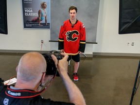 Calgary Flames draftee Andrew Mangiapane gets his photo taken at the Markin Macphail Centre in Calgary, Ab., on Monday July 4, 2016. Mike Drew/Postmedia