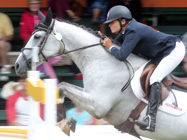 Leslie Howard of the USA rides Donna Speciale to victory in the Spruce Meadows Classic, the final event of  the North American Sunday July 10, 2016.