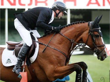 Eric Lamaze earns his second win of the day, this time riding Fine Lady 5, in the PwC Cup during the  Spruce Meadows North American Wednesday July 6, 2016.