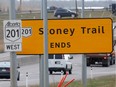 The spot where the Stoney Trail ring road officially ends at Macleod Trail as seen on Alberta Budget Day Thursday April 14, 2016.
