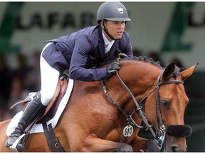 American Kent Farrington rides Gazelle to victory in the ATCO Queen Elizabeth Cup Saturday July 9, 2106 during the North American at Spruce Meadows.