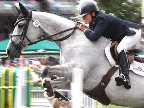 Leslie Howard of the USA rides Donna Speciale to victory in the Spruce Meadows Classic, the final event of  the North American Sunday July 10, 2016. (Ted Rhodes/Postmedia)