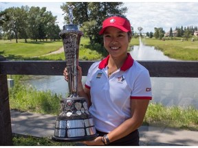 Calgary's Jaclyn Lee shows off her hardware after a nine-stroke victory at the 2016 Sun Life Financial Alberta Ladies Amateur Golf Championship. (Photo courtesy of Alberta Golf.)