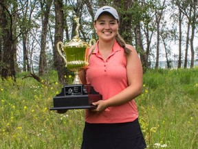 Kenna Hughes, shown here after her victory at the 2016 Alberta Junior Girls Golf Championship at Cottonwood, wrapped up her junior career in style last week at the Calgary Ladies Golf Association’s City Junior at Carnmoney.
