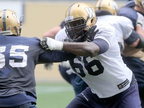 CFL Winnipeg Blue Bombers #66 Stanley Bryant during team practice, in Winnipeg, today.  Tuesday, July 14, 2015.