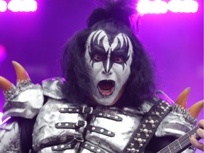 Gene Simmons, lead singer of KISS, is pictured on stage at the Stampede Round Up at Fort Calgary on Wednesday July 13, 2016.