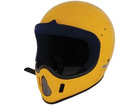 This yellow helmet worn by Jamaican bobsleigh pilot Dudley Stokes during the team¹s final qualifier in the 1988 Calgary
Winter Olympics is up for auction.