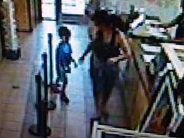 Amber Alert: Calgary police released this surveillance camera image of five-year-old Taliyah Marsmann and her mother, Sarah Baillie at a Dairy Queen in northwest Calgary on Sunday, July 10.