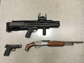 Innisfail Mounties executed a search warrant at the home and seized a .45 Smith and Wesson handgun, which had been stolen out of Grande Prairie, as well as a 12-gauge shotgun and a sawed off .30-06 rifle.