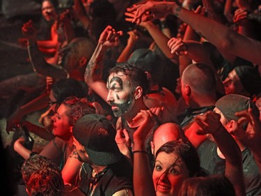 Insane Clown Posse fans take in the show as the group plays the Marquee Beer Market in Calgary, Alta. on Tuesday July 12, 2016.