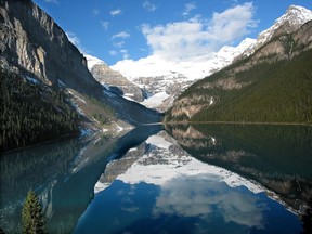 The view from Chateau Lake Louise, of the lake and glacier.