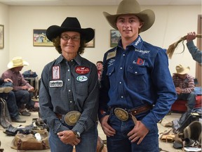 Mary Burger and Rusty Wright inside the cowboy locker room at the 2016 Calgary Stampede in Calgary, Alta., on Monday, July 11, 2016.  Elizabeth Cameron/Postmedia