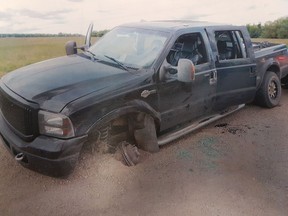 RCMP arrested and charged a man after he sped off and nearly hit an officer after police tried to stop a stolen 2007 black Ford F350 on Parkland Drive in Sylvan Lake on July 6, 2016.