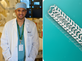 Dr. Kevin Bainey has been successfully using the Absorb bioresorbable stent (pictured) in younger heart patients through a special-access program for the last three years. The device is now approved for use across Canada. Photo credit: Mazankowski Heart Institute and Abbott.