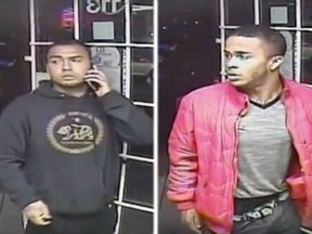 Police released this screen capture of two suspects wanted in connection with an attempted robbery and shooting at Global Liquor store in the northeast community of Temple on Friday June 24, 2016.