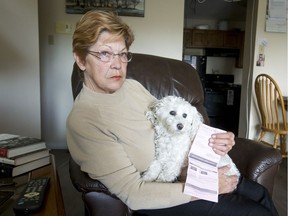 Johanne Schnurr was handed a $100 ticket for walking her tiny, half-blind dog on the gravel outside her building without a leash.