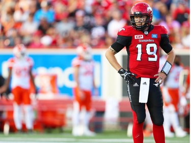 Calgary Stampeders quarterback Bo Levi Mitchell against the BC Lions during CFL football in Calgary, Alta., on Friday, July 29, 2016. AL CHAREST/POSTMEDIA