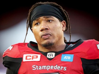 Calgary Stampeders Taylor Reed on the sidelines during a game against the BC Lions in CFL football in Calgary, Alta., on Friday, July 29, 2016. AL CHAREST/POSTMEDIA