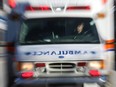 Calgary, AB-20080220 -- STK. (EMS Ambulance stock image)An ambulance arrives at the emergency ward at Foothills Hospital Wednesday, distorted by a pop-zoom technique used by the photographer.  Photo by Grant Black, Calgary Herald