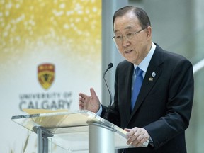 UN Secretary-General Ban Ki-moon speaks to University of Calgary students on International Youth Day in Calgary, Alta., on Friday, August 12, 2016.