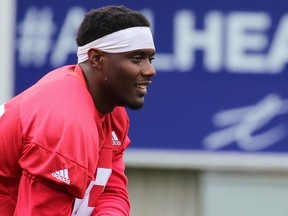 Wide receiver DaVaris Daniels waits between drills during Calgary Stampeders practice at McMahon Stadium on Wednesday August 17, 2016. Gavin Young/Postmedia