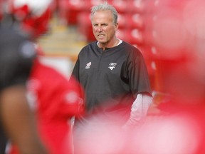 Coach John Hufnagel eyes his troops during a Calgary Stampeders practice at McMahon Stadium on Wednesday September 1, 2010. The Stamps next game is the Labour Day Classic, on Sept. 6, when they host the Edmonton Eskimos.