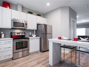 The kitchen in the Composa show home for Diseno by Landmark Homes in Sherwood.