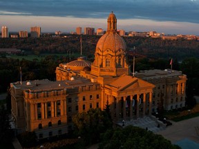 EDMONTON, ALTA.: AUGUST, 23, 2012: -- A view of the Alberta Legislature building from the roof of the Annex building in Edmonton on August 23, 2012.   (Ryan Jackson / Edmonton Journal)